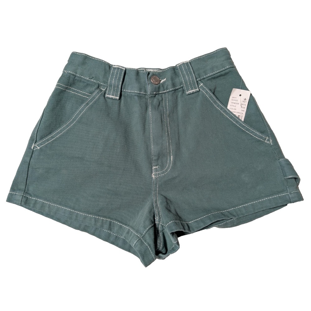 PACSUN Women Size 23 Ocean Green Denim Carpenter Shorts NEW